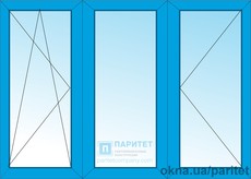 Трехстворчатое левое поворотно откидное – глухое – правое поворотное окно 